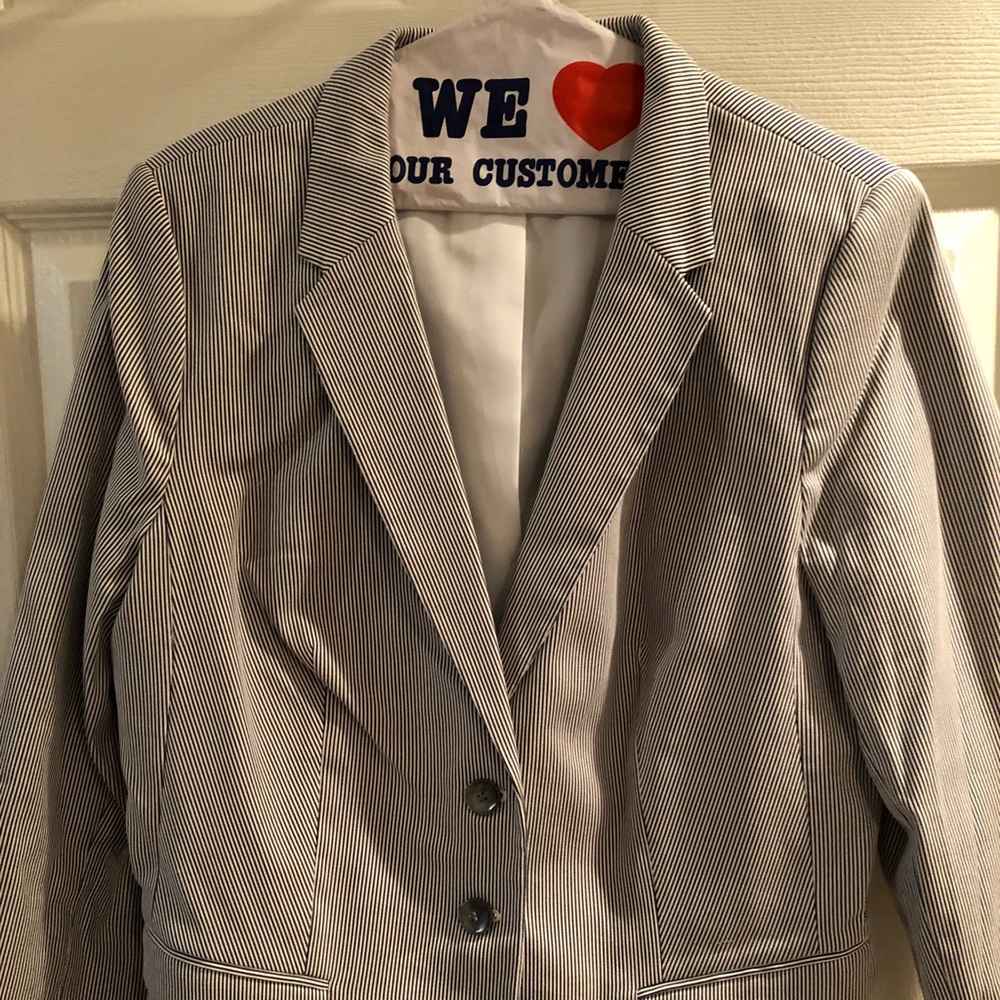 Navy/white seersucker blazer from The Limited